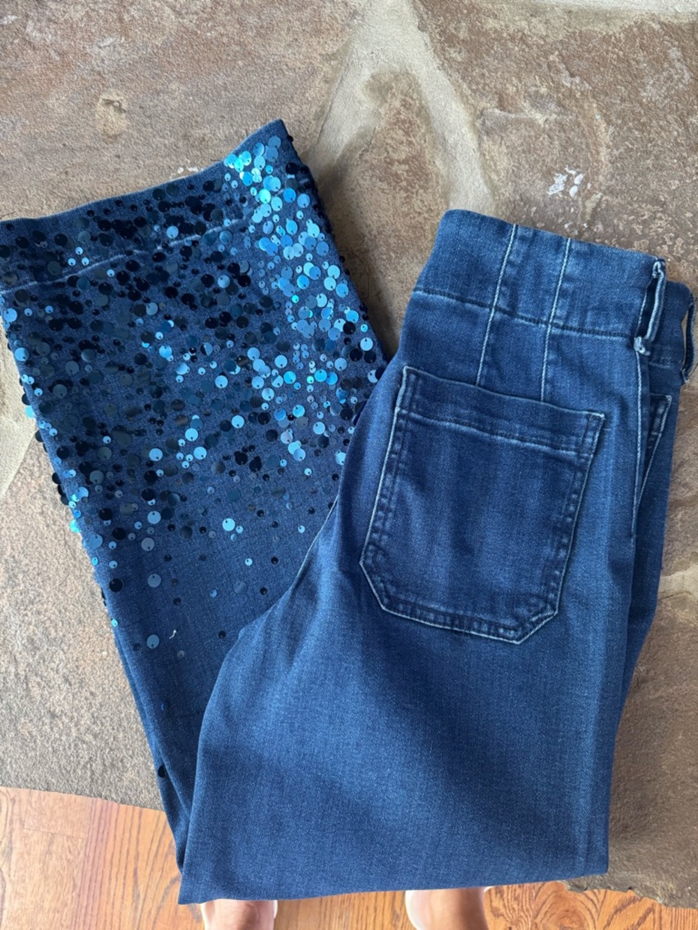 Maeve Collette Sequin Cropped Wide Leg Jeans - Picture 2 of 9